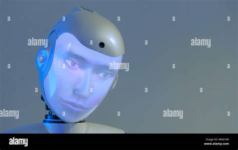 Funny Humanoid Robot With Display Face Stock Photo Alamy