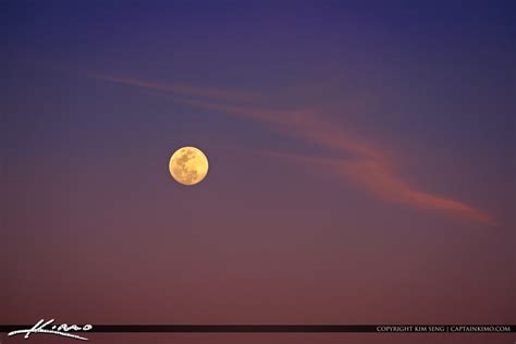 Moon Rise From South Florida With Purple Sky Royal Stock Photo