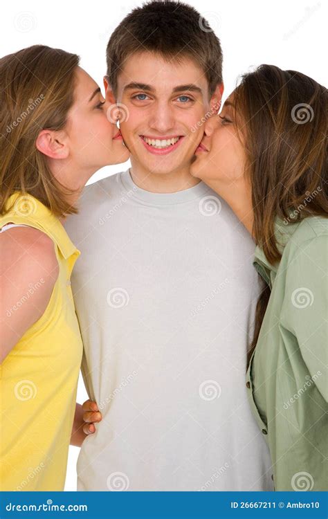 Teenage Girls Kissing Teenage Boy Stock Image Cartoondealer Com