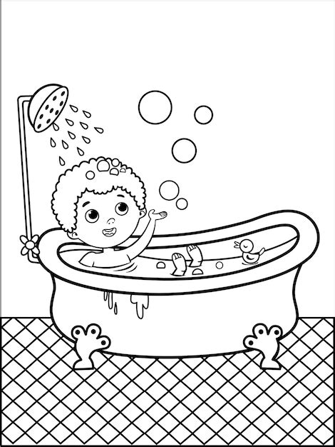 Página Para Colorir Menino Tomando Banho Para Crianças Ilustração