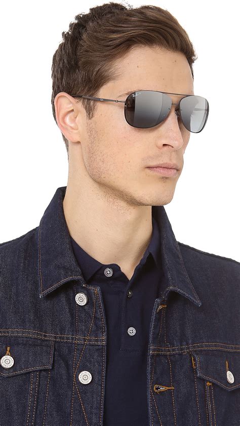 Ray Ban Lightweight Aviator Polarized Sunglasses In Black For Men Lyst
