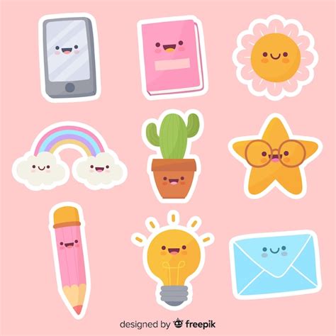 Hand Drawn Kawaii Objects Collection Vector Free Download