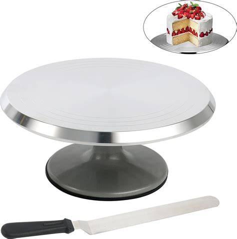 Rotating Cake Stand And Bonus Icing Spatula Aluminum Alloy Build With