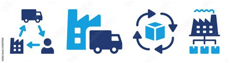 Supply Chain Icon Vector Set Industry Production With Distribution
