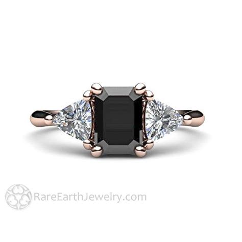 Black Spinel Engagement Ring 3 Stone Vintage Black Spinel Ring Etsy