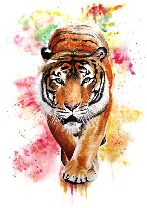 Tiger Watercolour Painting Tiger Print Art Home Decor Kids Print