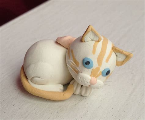 Cream Tabby Clay Cat Clay Cat Sculpture Clay Clay
