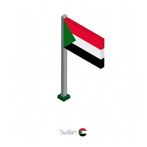 bandera de sudán en asta de bandera en dimensión isométrica fondo azul isométrico ilustración