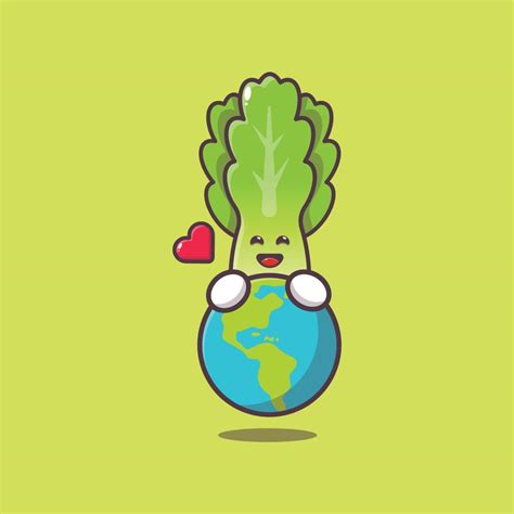 Cute Lettuce Cartoon Character Hugging Earth 6411154 Vector Art At Vecteezy