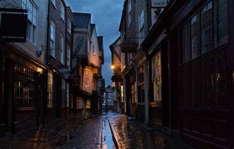 Wallpaper City Lights Windows Wet Night Evening Street Houses