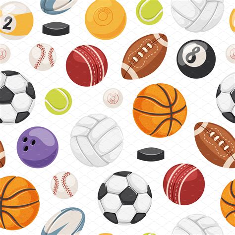 Sport Balls Seamless Pattern Illustrator Graphics Creative Market