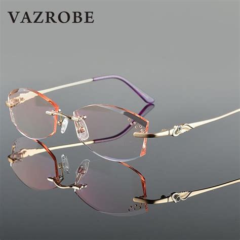 Vazrobe Rimless Glasses Frame Women Rhinestone Elegant Ladies Eyeglasses Frames For Prescription