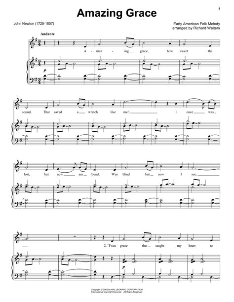 Amazing Grace Sheet Music By Traditional Easy Piano 27126