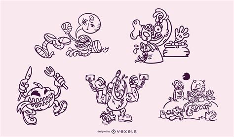 Stroke Halloween Monsters Set Vector Download