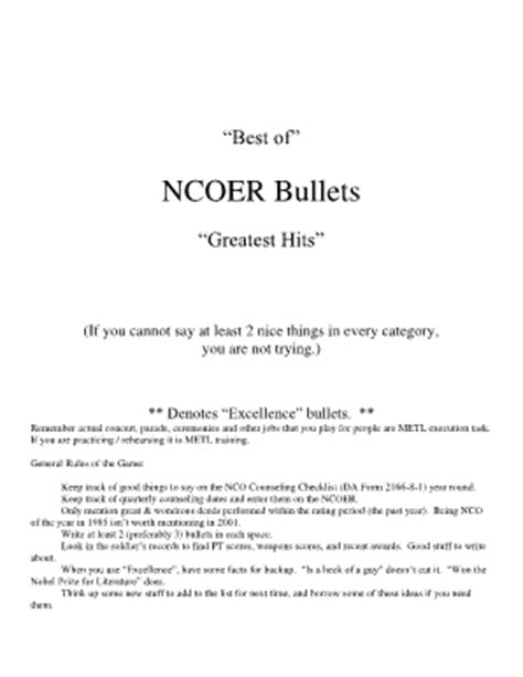 Ncoer Bullets Fill Online Printable Fillable Blank PdfFiller