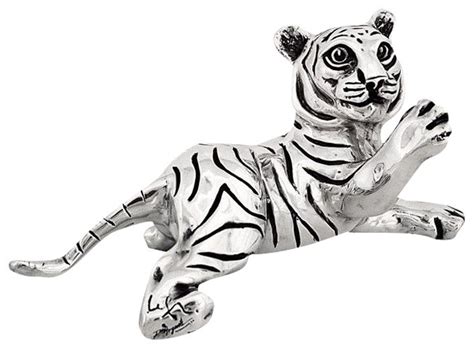 Silver Tiger Cub Sculpture Paw Up A Contemporary Sculptures By