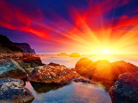 Sunset Amazing Sunrise Colorful Light Sunlight Ocean Afternoon