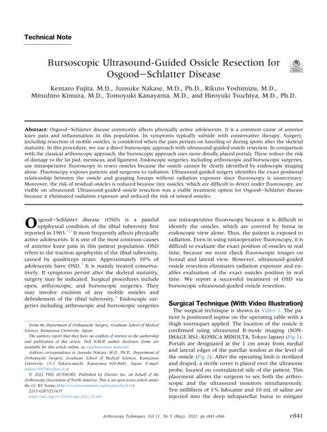 Pdf Bursoscopic Ultrasound Guided Ossicle Resection For Osgood