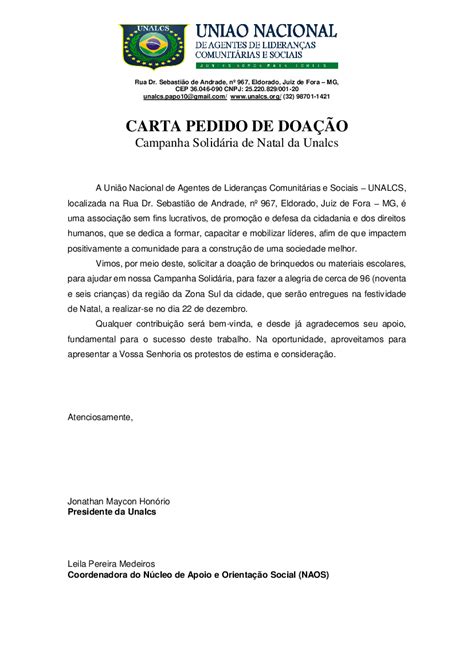 Carta Pedido De Doação Baixar Pdf De