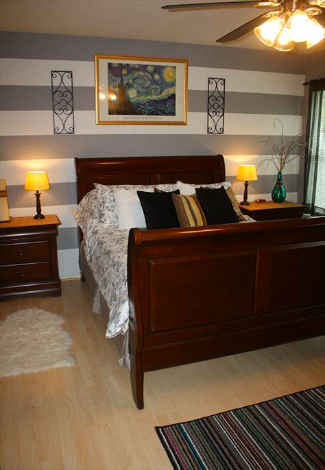 Master bedroom - IKEA rugs, IKEA ALVINE KVIST comforter cover set, Striped walls | Home decor