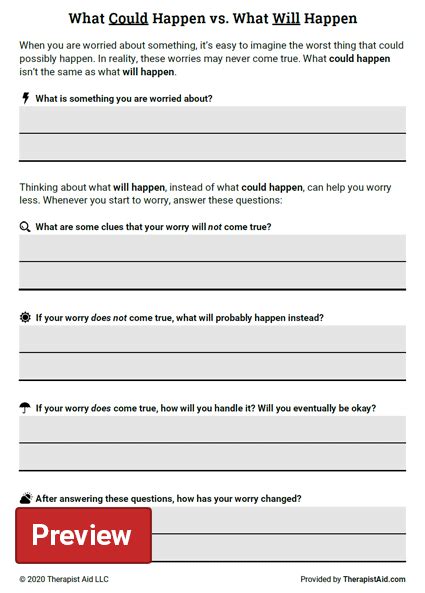 Worry Exploration Questions Worksheet Therapist Aid