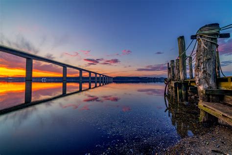 Wallpaper Old Bridge Sunset Color Water Clouds Denmark Jetty