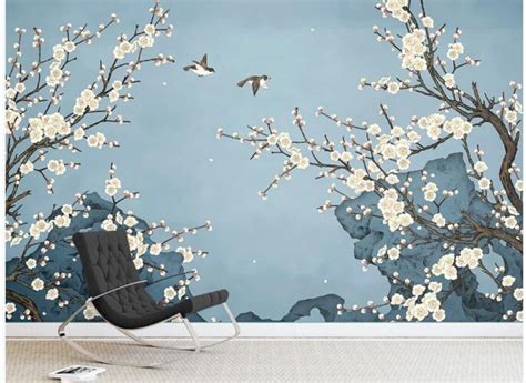 Cherry Blossom Chinoiserie Wallpaper Wall Murals Two Branches Etsy