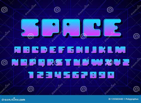 Retro Font In The Style Of 80s Uppercase Letters And Numbers Stock