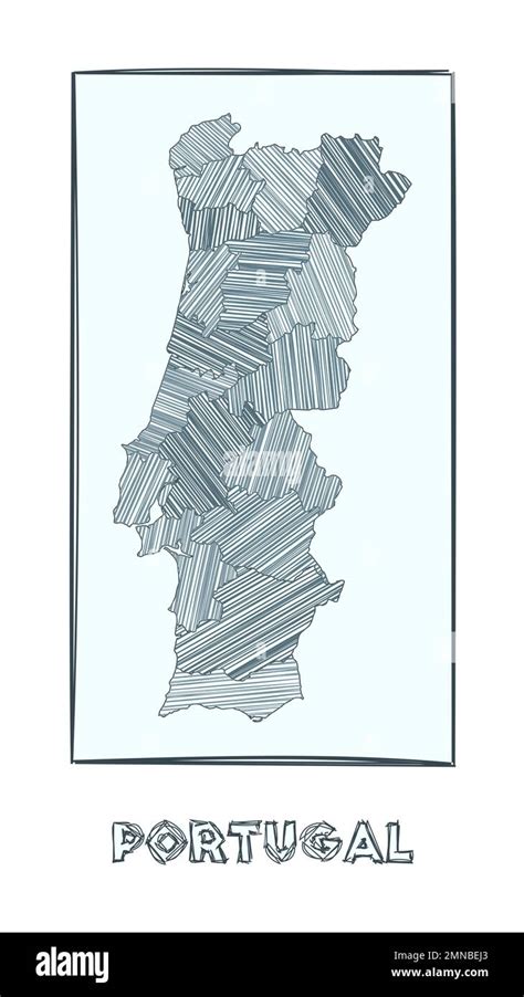 Mapa de boceto de Portugal Mapa dibujado a mano en escala de grises del país Rellenar regiones