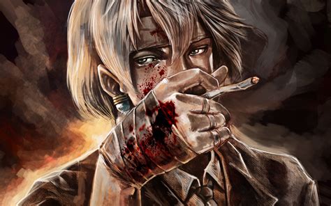 Art Guy Blood Hand Dressing Bandage Cigarette Anime Wallpapers Hd Desktop And Mobile