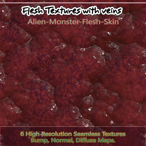 6 Seamless Flesh Textures With Veins And Bump Normal And Diffuse Maps