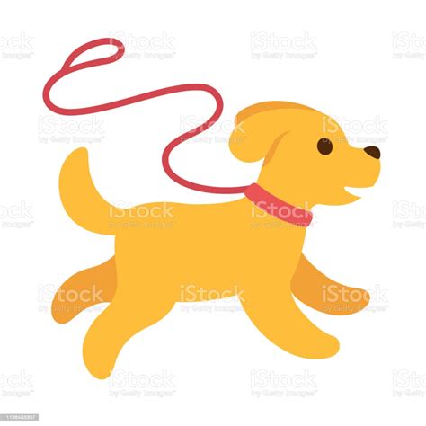 Cute Cartoon Dog Running With Leash Stock Illustration