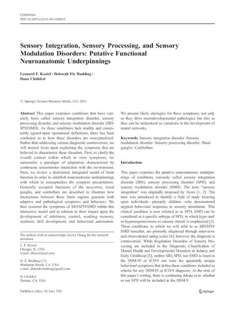 Pdf Sensory Integration Sensory Processing And Sensory