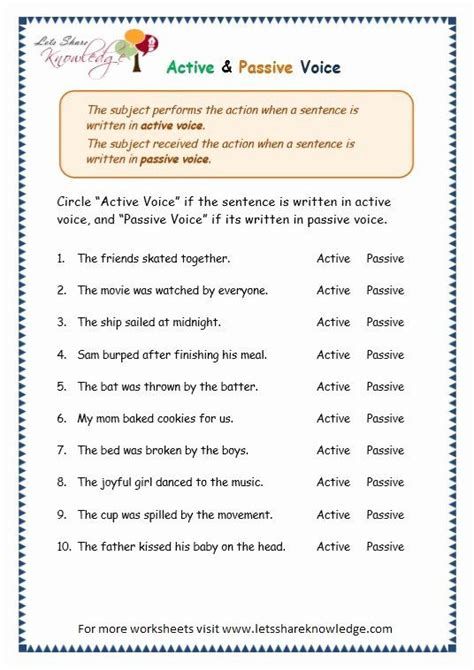 Active Passive Voice Worksheet New Grade 3 Grammar Topic 3 Active