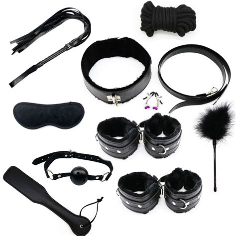 10 Pcs Plush Warm Sm Erotic Sex Toys For Adults Men Bdsm Handcuff Nipple Clamps Gag Whip Rope