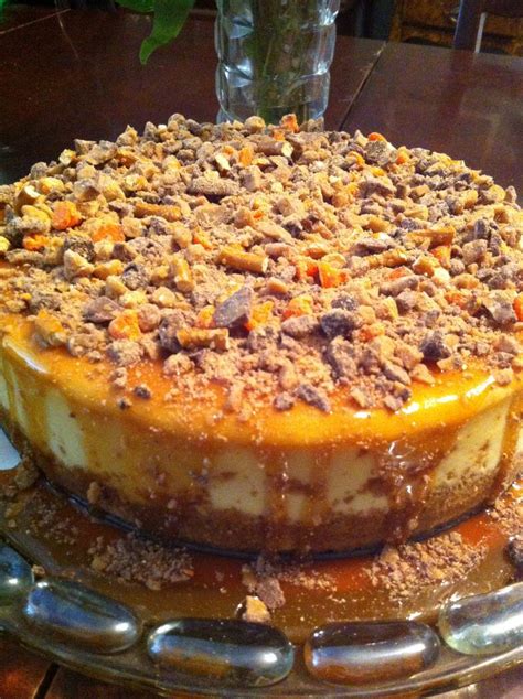 Raise heat and boil without stirring until mixture turns a deep amber color, occasionally swirling the pan and brushing down the sides with a wet pastry brush, about 9 minutes. Caramel Heath bar toffee crunch New York style cheesecake ...