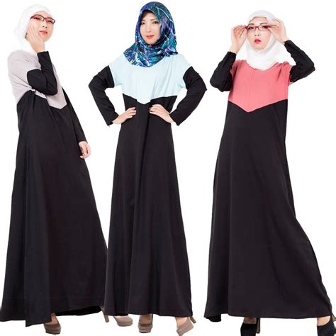 Muslim Women Traditional Costumes Long Sleeves Dresses 3 Colors Islamic