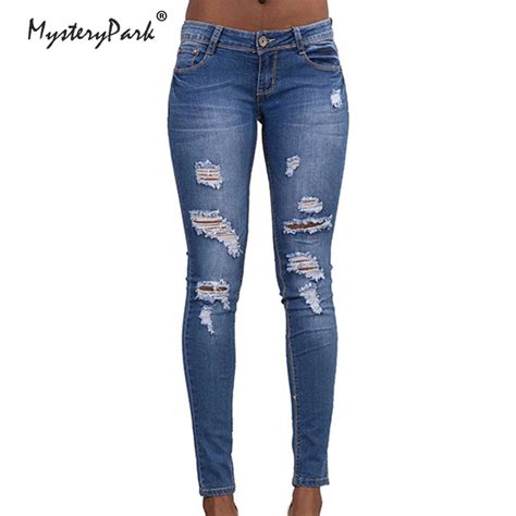Mysterypark Hole Ripped Jeans Women Pants Cool Denim