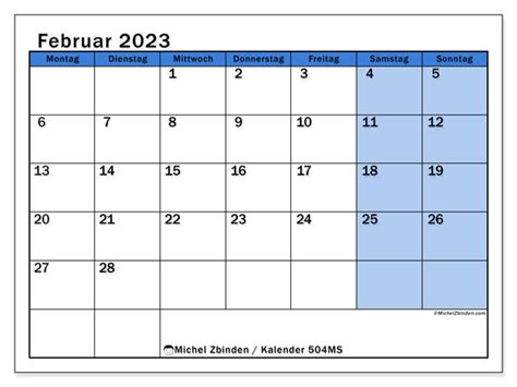 Kalender Februar 2023 Zum Ausdrucken “49ms” Michel Zbinden Ch