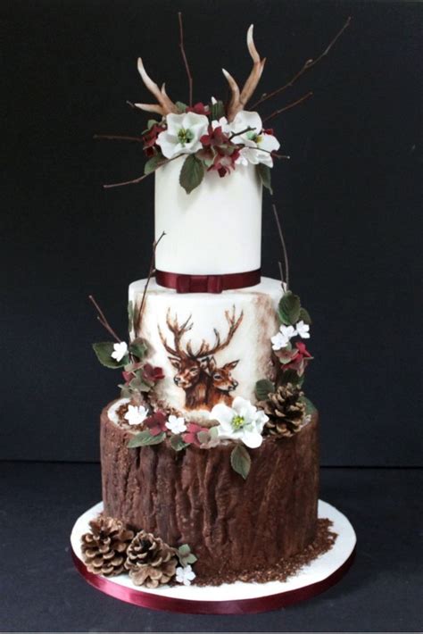 ≫ Deer Wedding Cake Conception Stag Winter Wedding Cake Handpainted