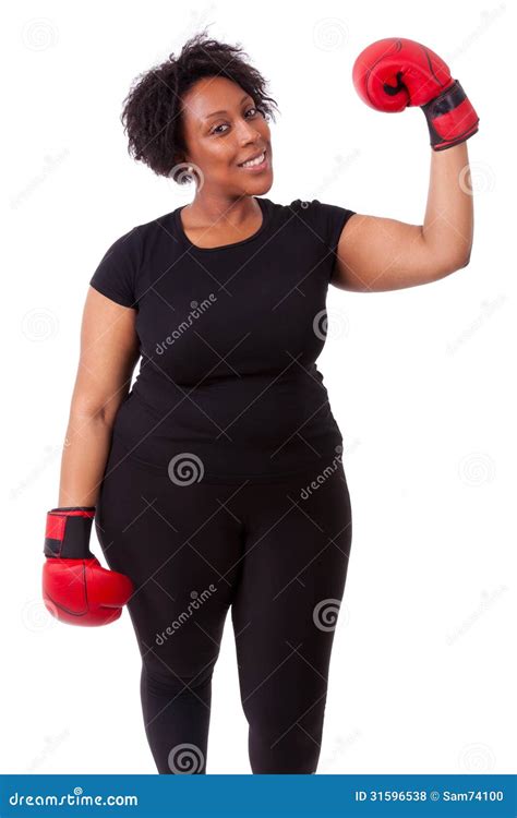 Overweight Young Black Woman Holding Boxing Gloves African People