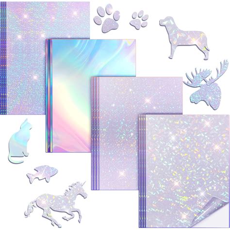Buy 24 Sheets Holographic Sticker Paper A4 Size Printable Vinyl Sticker
