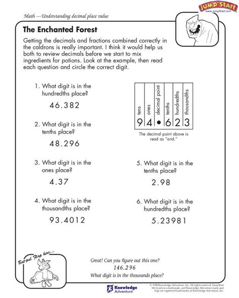 You can complete this as a worksheet or a math game. "The Enchanted Forest" - 4th Grade Math Worksheets # ...