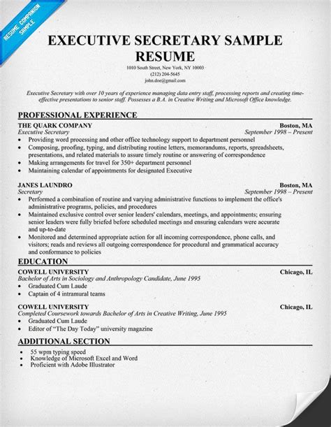 Well versed with company law, sebi guidelines, tax laws ( updated knowledge in these subjects) 3. How To Write an Executive #Secretary Resume (resumecompanion.com) | Resume Samples Across All ...