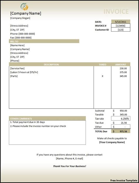 Free Invoice Template Free Printable Word Templates