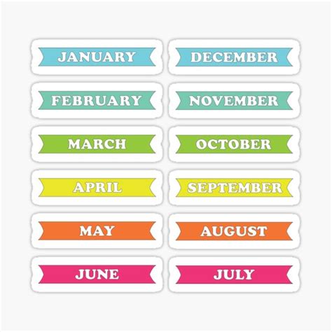 Colorful Rainbow Months Of The Year Planner Stickers Sticker For Sale