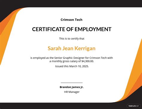 certificate  employment  compensation template   word