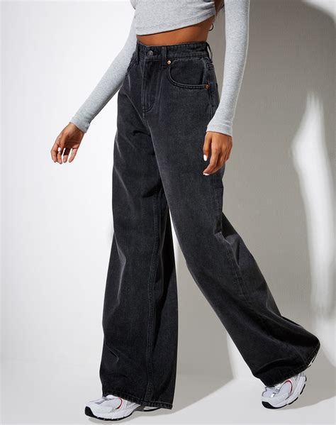 Black High Waisted Wide Leg Jeans Extra Wide Motelrocks Wide