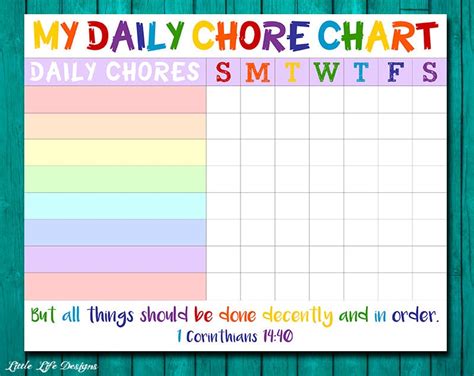 Chore Chart For Kids Chore Chart Printable Chore List Kids