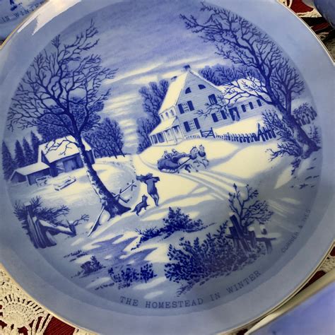 Currier And Ives Set Of 4 Mugs With Decorative Plate Made In Etsy